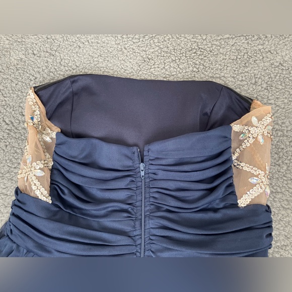 Jodi Kristopher Long Cocktail Formal Navy Blue Dress Size Medium 6-8 - Picture 6 of 10